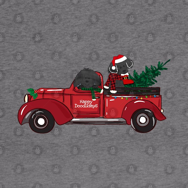 Cartoon Labradoodles Red Christmas Truck by EMR_Designs